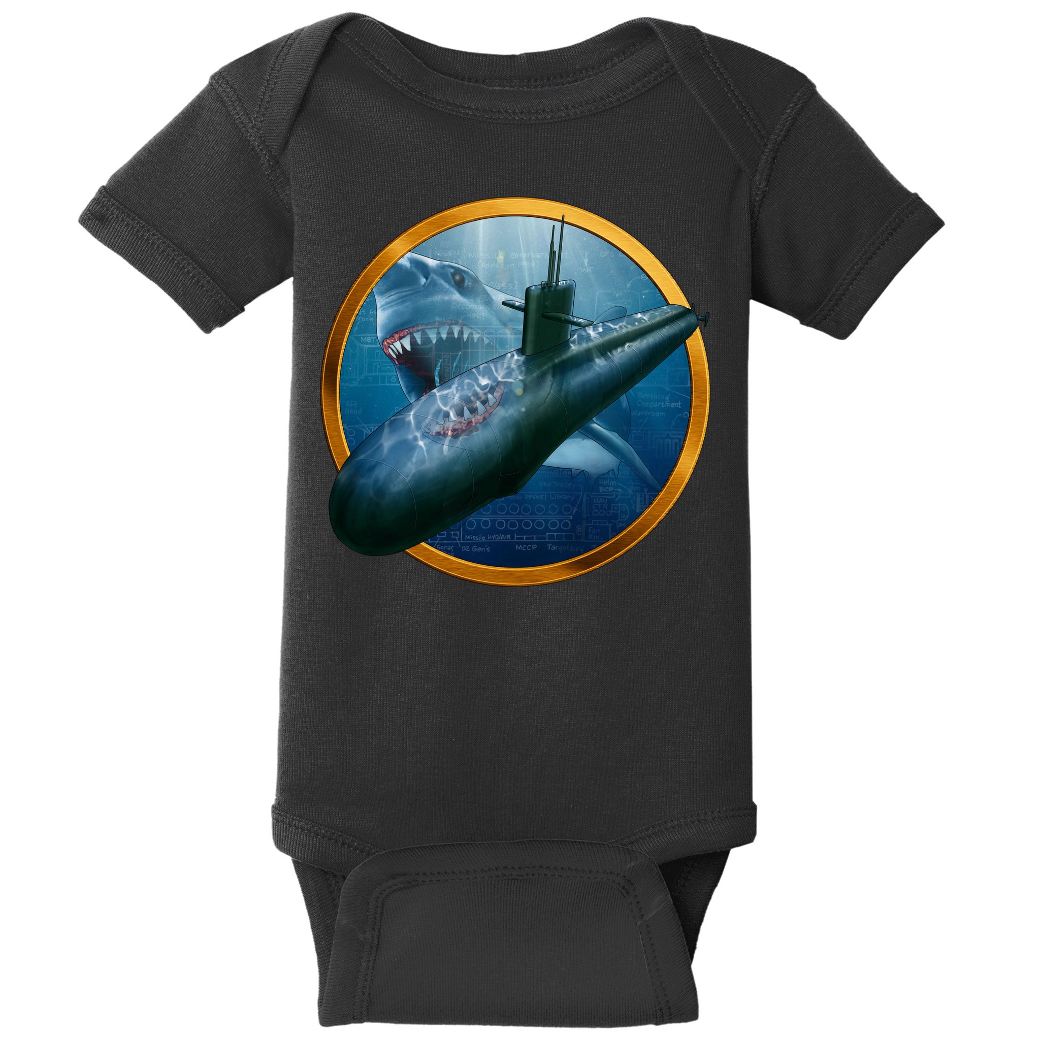 Military Submarine Shark Baby Bodysuit