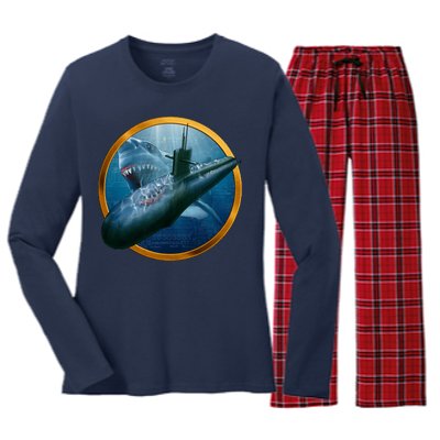 Military Submarine Shark Women's Long Sleeve Flannel Pajama Set 