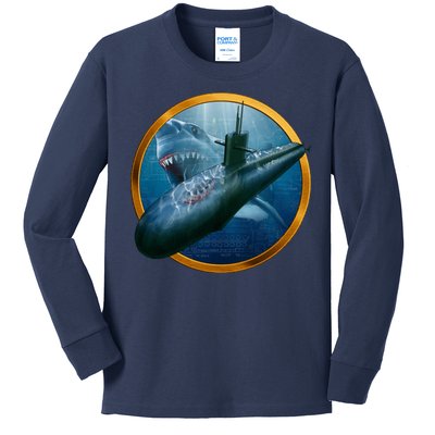 Military Submarine Shark Kids Long Sleeve Shirt