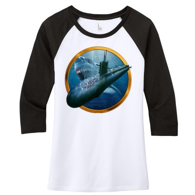 Military Submarine Shark Women's Tri-Blend 3/4-Sleeve Raglan Shirt