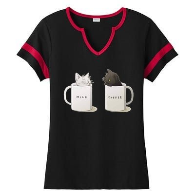 Milk N Coffee Kitties Ladies Halftime Notch Neck Tee