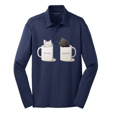 Milk N Coffee Kitties Silk Touch Performance Long Sleeve Polo