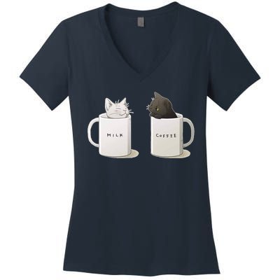 Milk N Coffee Kitties Women's V-Neck T-Shirt