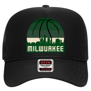 Milwaukee Basketball City Skyline High Crown Mesh Back Trucker Hat