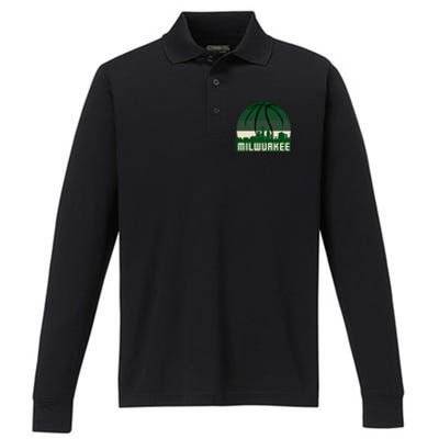 Milwaukee Basketball City Skyline Performance Long Sleeve Polo