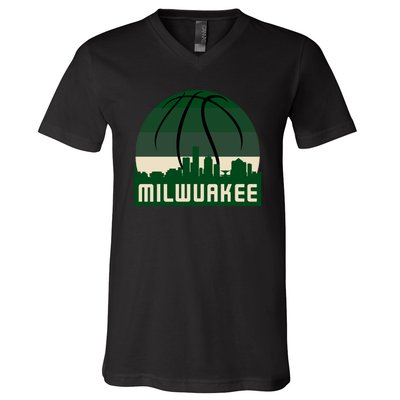 Milwaukee Basketball City Skyline V-Neck T-Shirt