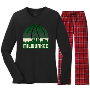 Milwaukee Basketball City Skyline Women's Long Sleeve Flannel Pajama Set 