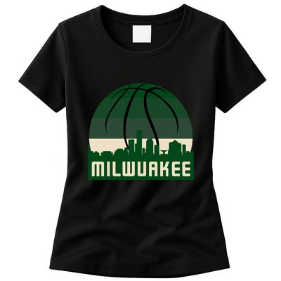 Milwaukee Basketball City Skyline Womens T-Shirt
