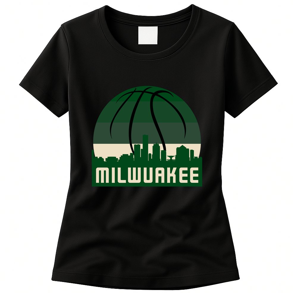Milwaukee Basketball City Skyline Womens T-Shirt