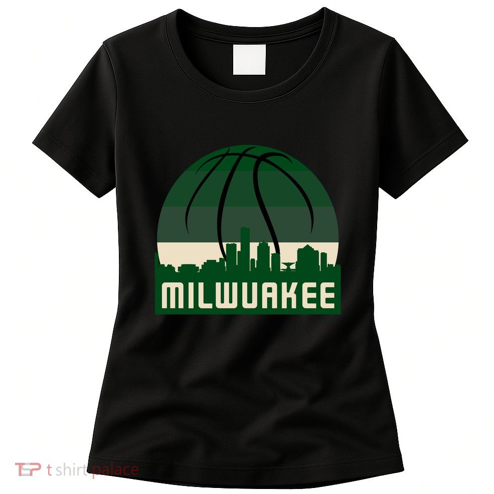 Milwaukee Basketball City Skyline Womens T-Shirt