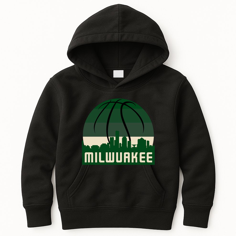 Milwaukee Basketball City Skyline Kids Hoodie