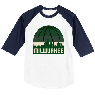 Milwaukee Basketball City Skyline Baseball Sleeve Shirt