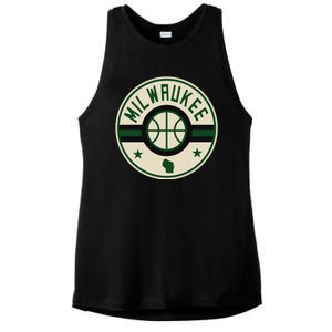 Milwaukee Basketball Stars And Stripes Wisconsin Map Ladies PosiCharge Tri-Blend Wicking Tank