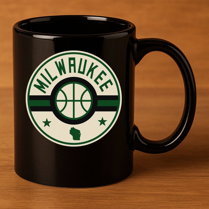 Milwaukee Basketball Stars And Stripes Wisconsin Map 11oz C Handle Ceramic Mug