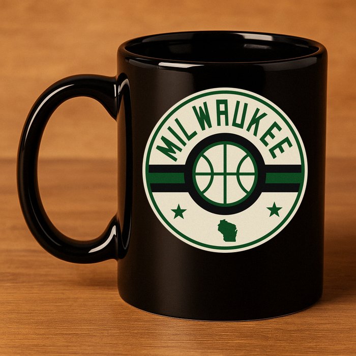 Milwaukee Basketball Stars And Stripes Wisconsin Map 11oz C Handle Ceramic Mug