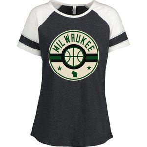 Milwaukee Basketball Stars And Stripes Wisconsin Map Enza Ladies Jersey Colorblock Tee