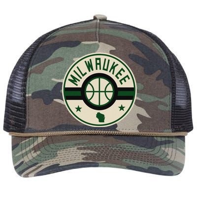 Milwaukee Basketball Stars And Stripes Wisconsin Map Retro Rope Trucker Hat Cap