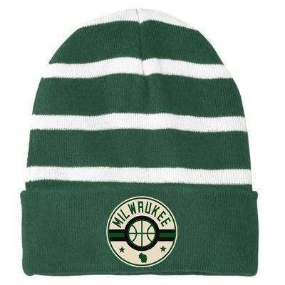 Milwaukee Basketball Stars And Stripes Wisconsin Map Striped Beanie with Solid Band