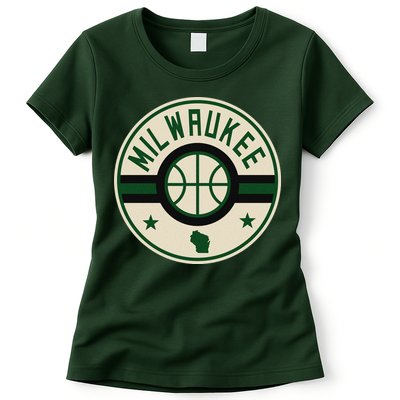 Milwaukee Basketball Stars And Stripes Wisconsin Map Womens T-Shirt