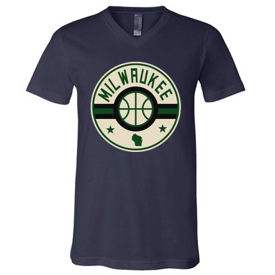 Milwaukee Basketball Stars And Stripes Wisconsin Map V-Neck T-Shirt