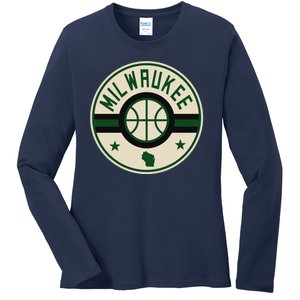 Milwaukee Basketball Stars And Stripes Wisconsin Map Ladies Long Sleeve Shirt