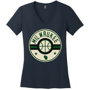 Milwaukee Basketball Stars And Stripes Wisconsin Map Women's V-Neck T-Shirt