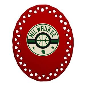 Milwaukee Basketball Stars And Stripes Wisconsin Map Ceramic Oval Ornament