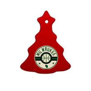 Milwaukee Basketball Stars And Stripes Wisconsin Map Ceramic Tree Ornament