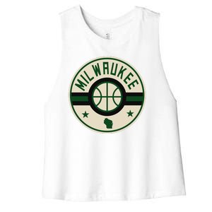 Milwaukee Basketball Stars And Stripes Wisconsin Map Women's Racerback Cropped Tank