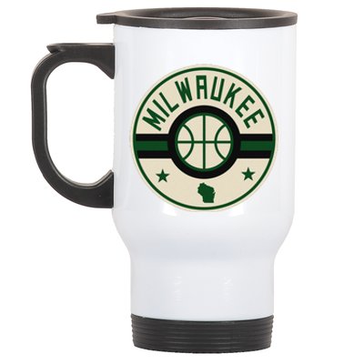 Milwaukee Basketball Stars And Stripes Wisconsin Map Stainless Steel Travel Mug