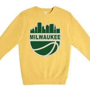 Milwaukee Basketball Wisconsin Cityscape Premium Crewneck Sweatshirt