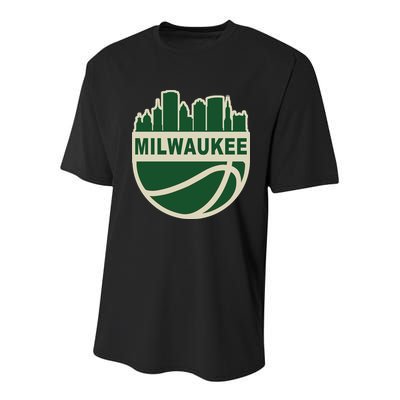 Milwaukee Basketball Wisconsin Cityscape Youth Performance Sprint T-Shirt