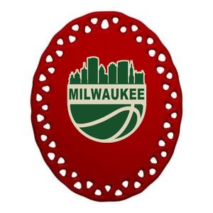 Milwaukee Basketball Wisconsin Cityscape Ceramic Oval Ornament