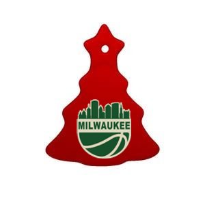 Milwaukee Basketball Wisconsin Cityscape Ceramic Tree Ornament