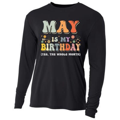 May Is My Birthday Yes The Whole Month Birthday Groovy Cooling Performance Long Sleeve Crew