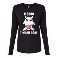 Mooo I Mean Boo Funny Cow Costume Halloween Womens Cotton Relaxed Long Sleeve T-Shirt