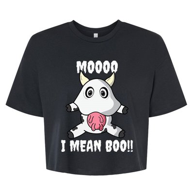 Mooo I Mean Boo Funny Cow Costume Halloween Bella+Canvas Jersey Crop Tee