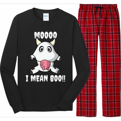 Mooo I Mean Boo Funny Cow Costume Halloween Long Sleeve Pajama Set