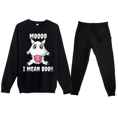 Mooo I Mean Boo Funny Cow Costume Halloween Premium Crewneck Sweatsuit Set