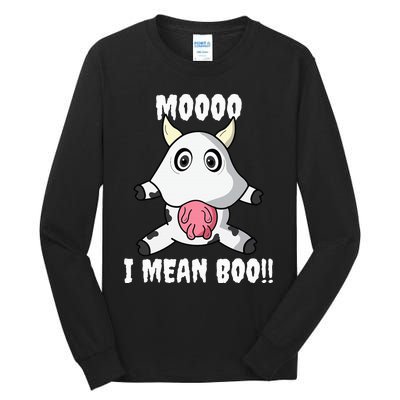 Mooo I Mean Boo Funny Cow Costume Halloween Tall Long Sleeve T-Shirt