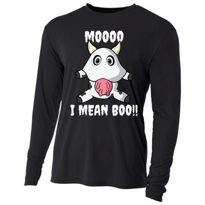 Mooo I Mean Boo Funny Cow Costume Halloween Cooling Performance Long Sleeve Crew