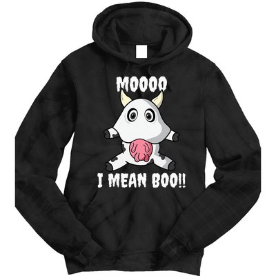 Mooo I Mean Boo Funny Cow Costume Halloween Tie Dye Hoodie