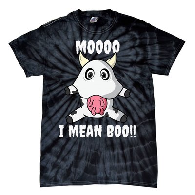 Mooo I Mean Boo Funny Cow Costume Halloween Tie-Dye T-Shirt