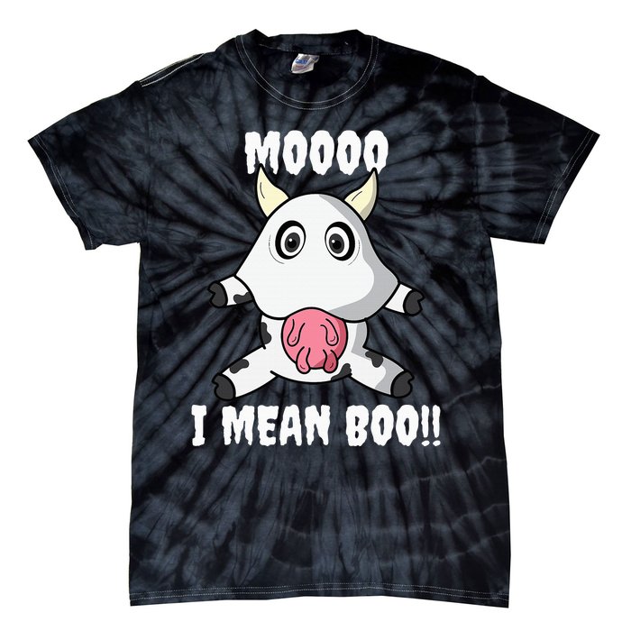 Mooo I Mean Boo Funny Cow Costume Halloween Tie-Dye T-Shirt