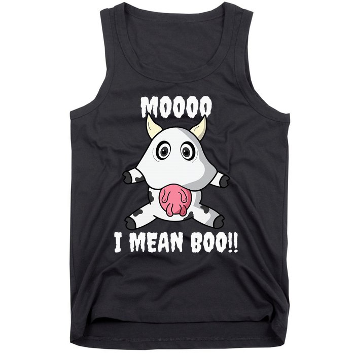 Mooo I Mean Boo Funny Cow Costume Halloween Tank Top