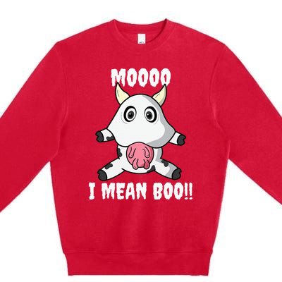 Mooo I Mean Boo Funny Cow Costume Halloween Premium Crewneck Sweatshirt