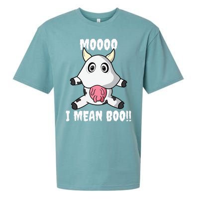 Mooo I Mean Boo Funny Cow Costume Halloween Sueded Cloud Jersey T-Shirt