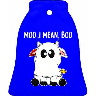 Moo I Mean Boo Cow Ghost Halloween Funny Gift Ceramic Bell Ornament