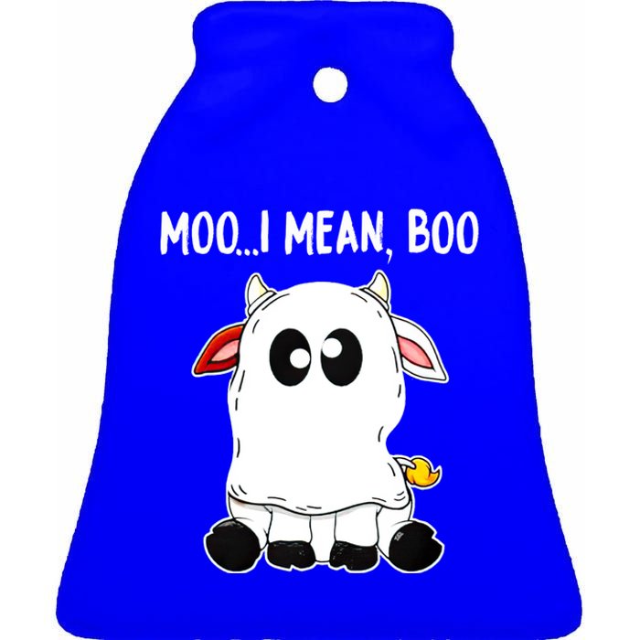 Moo I Mean Boo Cow Ghost Halloween Funny Gift Ceramic Bell Ornament