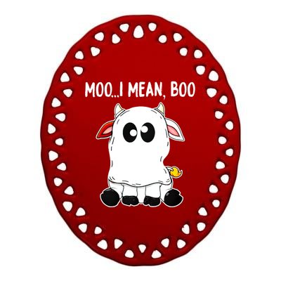 Moo I Mean Boo Cow Ghost Halloween Funny Gift Ceramic Oval Ornament